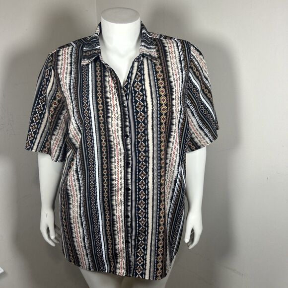 Catherines Tops - Catherines Button Front Top 3X Aztec Stripe Boho Resort Casual Festival Vacation
